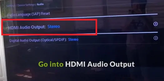 Xfinity HDMI Audio Output menu