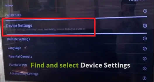 Xfinity Device Settings menu