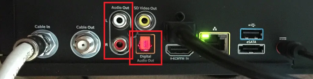 Audio output ports on the back of an Xfinity box