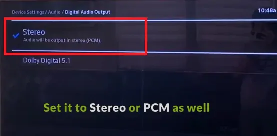 Xfinity Digital Audio Output setting